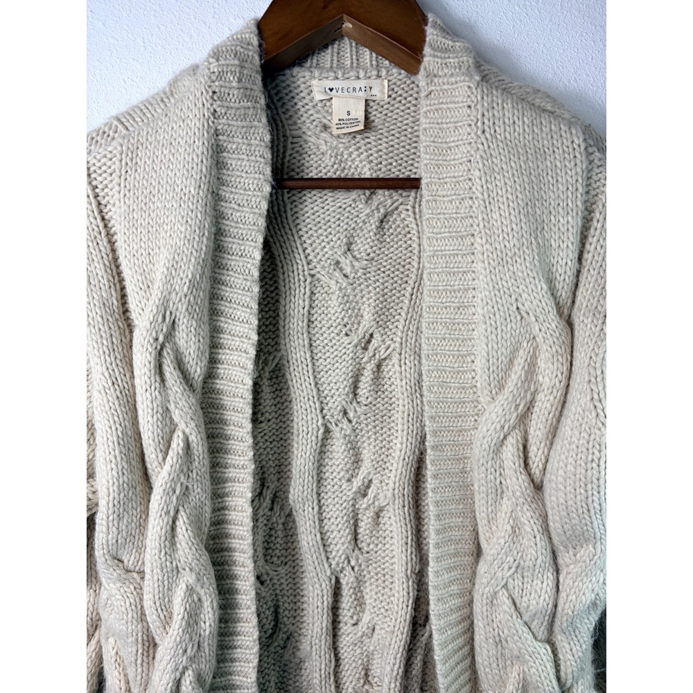 Lovecrazy Women Cardigan Beige S Chunky Cable Knit Open Front Sweater